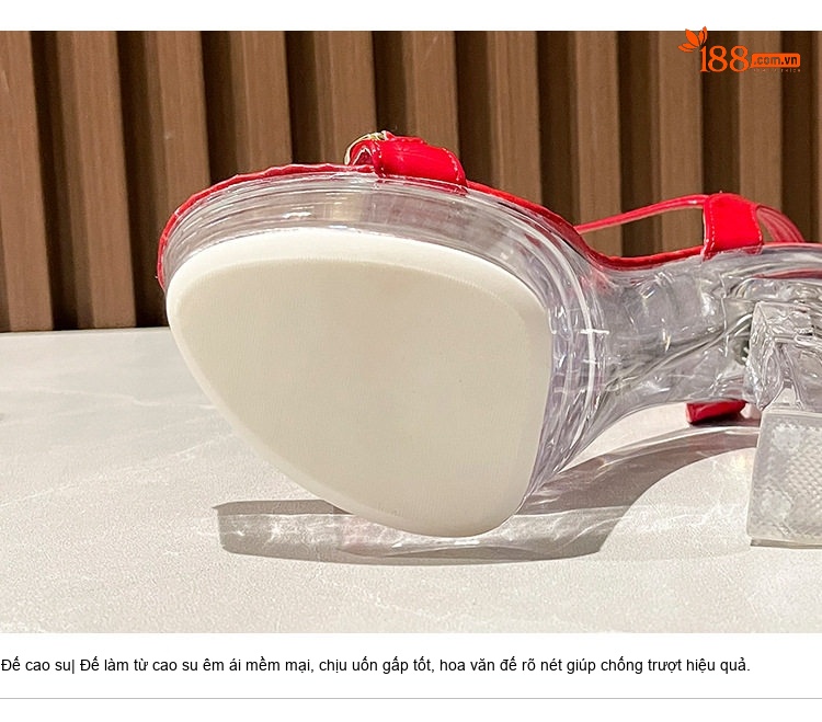 Giày Sandal Cao Gót Nữ Quai Ngang Da Bóng Gót Cao 10cm - 12cm Màu Đen, Đỏ, Trắng chi tiết 4