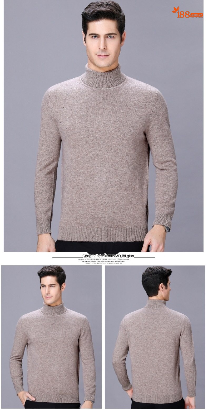 Áo Len Nam Cổ Lọ Dệt Kim Cashmere Dày Dặn Giữ Ấm Màu Nâu, Đỏ Rượu, Xám, Đen chi tiết 13
