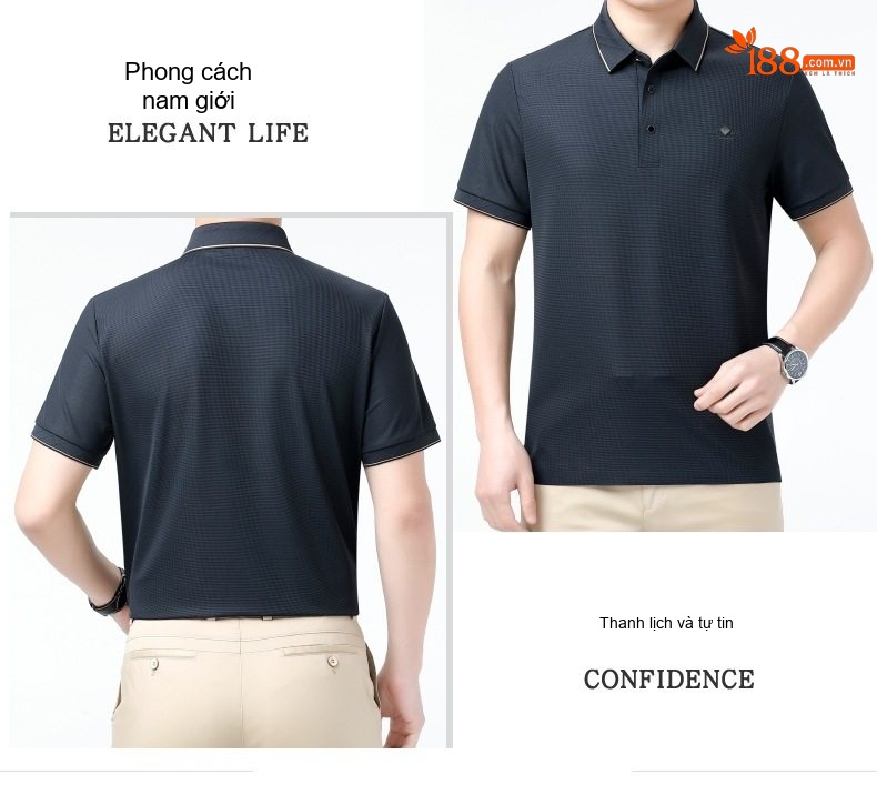 Áo Polo Nam Lụa Tằm Tơ Cộc Tay Mát Lạnh Chống Nhăn Màu Trắng, Xám, Xanh, Đen chi tiết 13