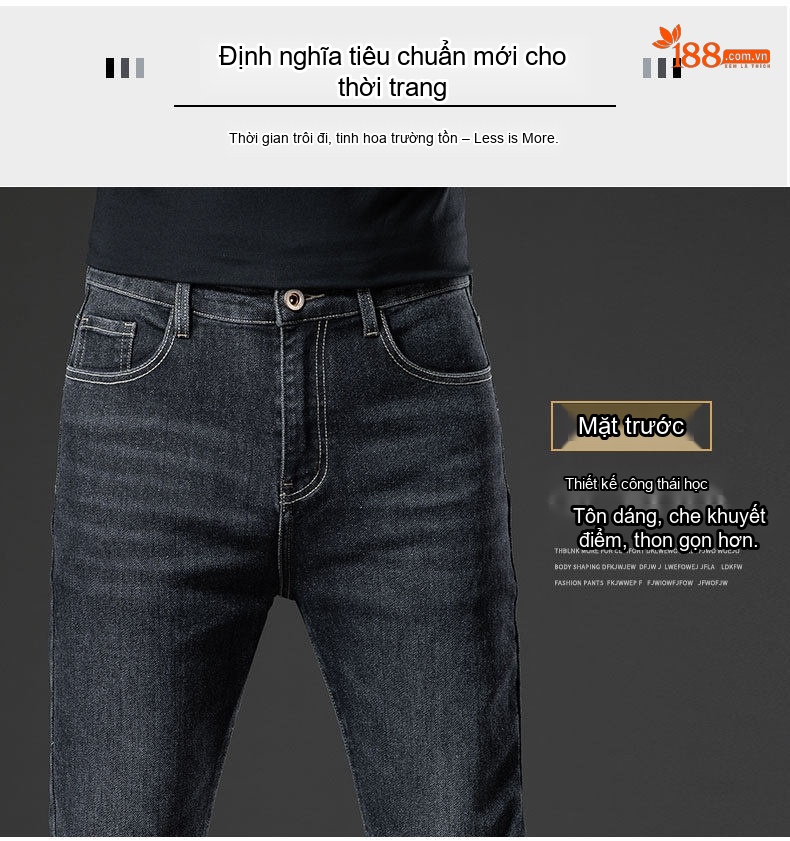 Quần Jean Nam Cotton Co Giãn Thoải Mái Dáng Ôm Vừa Vặn Màu Xanh Xám, Đen Xám chi tiết 4