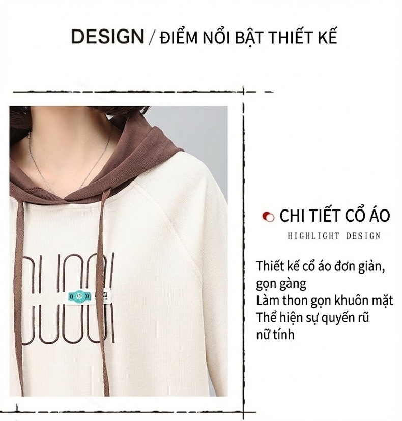 Bộ đồ thể thao nữ dáng nhỏ gọn áo hoodie tay lỡ quần dài chi tiết 6