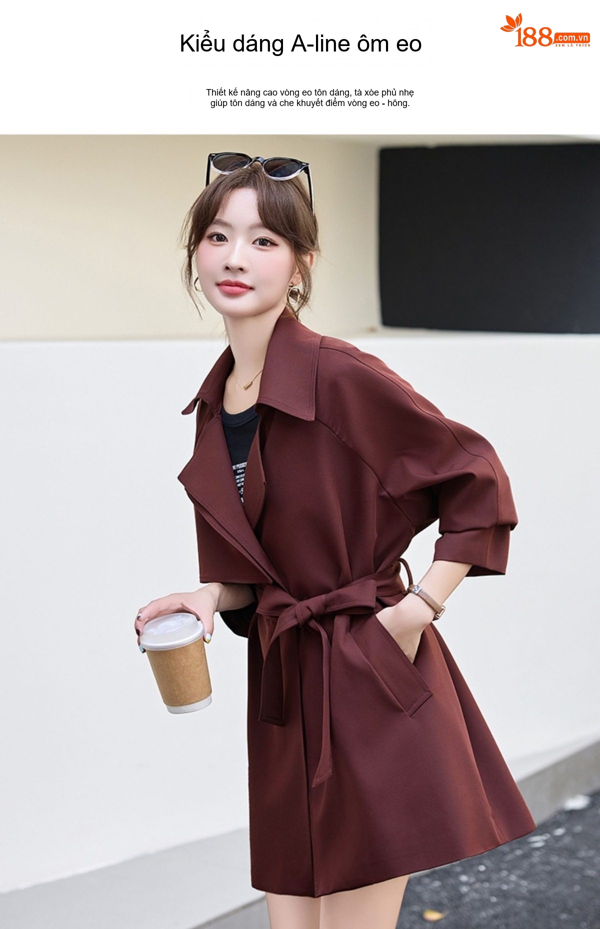 Áo Khoác Mangto Nữ Dáng Vừa Hàn Quốc Thanh Lịch Màu Be, Nâu Đất chi tiết 5