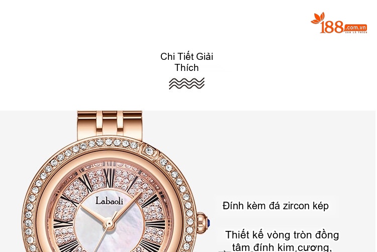 Đồng Hồ Nữ Labaoli Mặt Tròn Viền Đá Phong Cách Cổ Điển Màu Vàng Hồng chi tiết 10