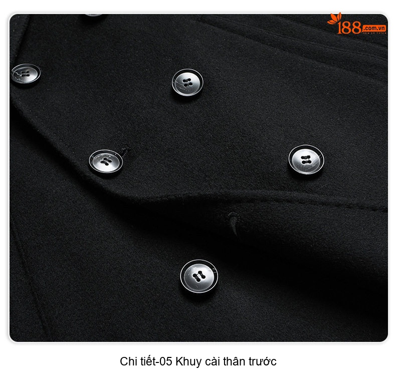 Áo Khoác Dạ Nam Dáng Dài 100% Lông Cừu Hai Hàng Khuy Màu Vàng Be, Đen chi tiết 18