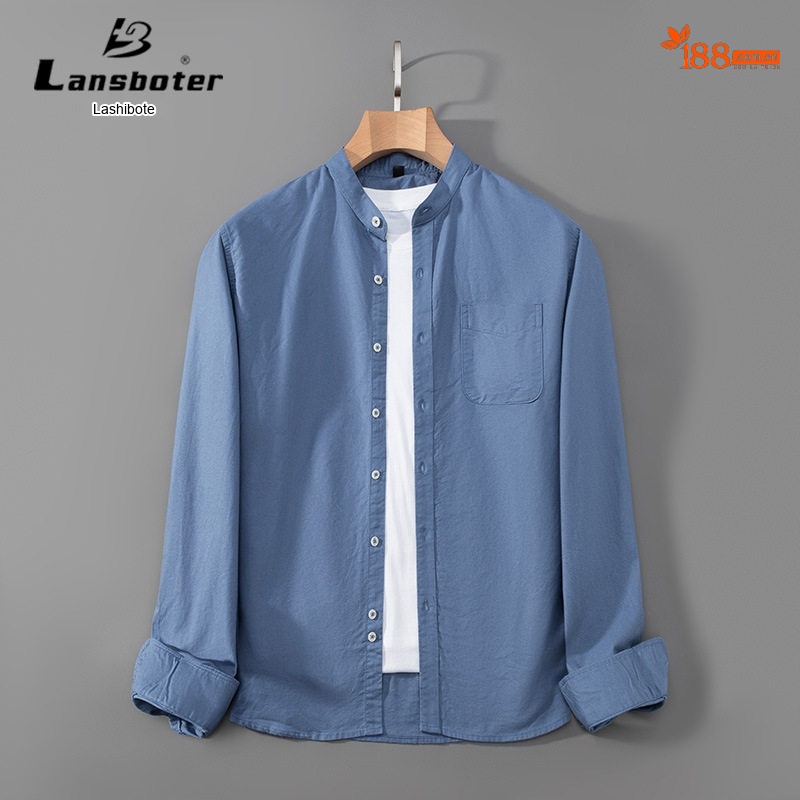 Áo Sơ Mi Nam Tay Dài Cổ Trụ Oxford Cotton Dáng Ôm Màu Vàng, Xanh Lam, Xanh Dương, Xám...