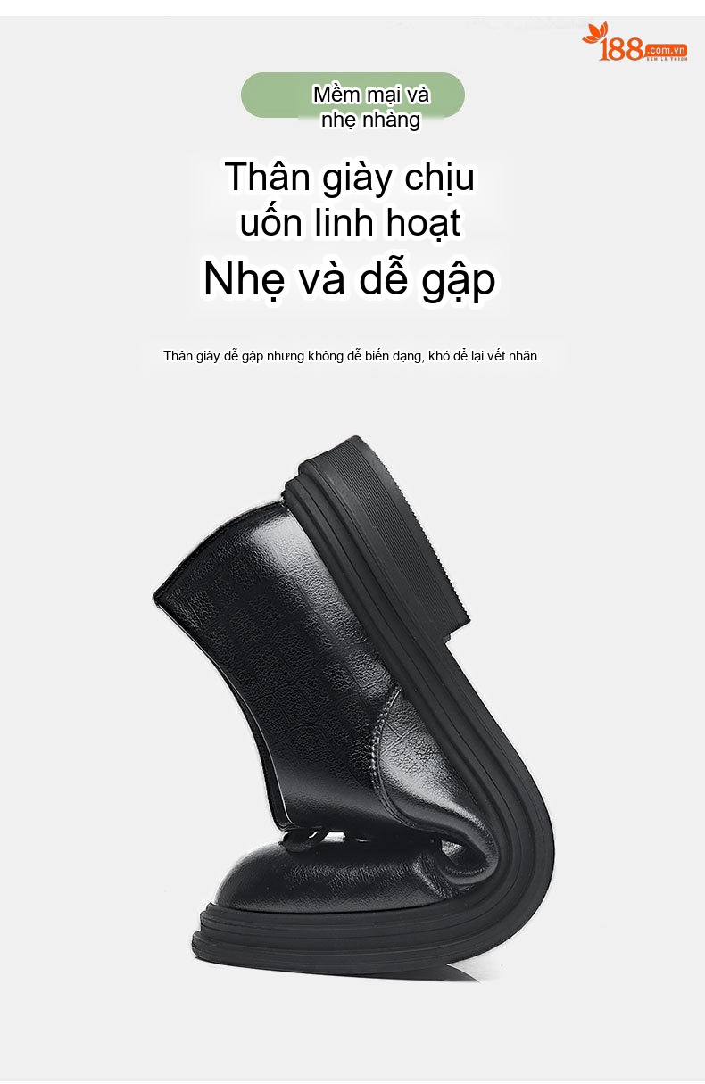 Giày Tây Buộc Dây Nam Da Bò Chiều Cao Đế 8cm Thoáng Khí Màu Đen chi tiết 9
