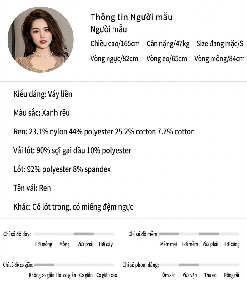Váy Ôm Body Nữ Cổ chữ Vuông Tay Dài Ren Họa Tiết Màu Nâu chi tiết 2