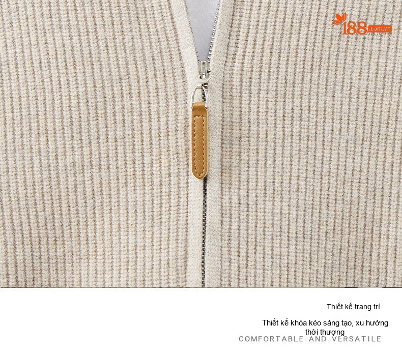 Áo Khoác Cardigan Nam Dệt Kim Cổ Bóng Chày Dày Dặn Màu Be, Đen chi tiết 14