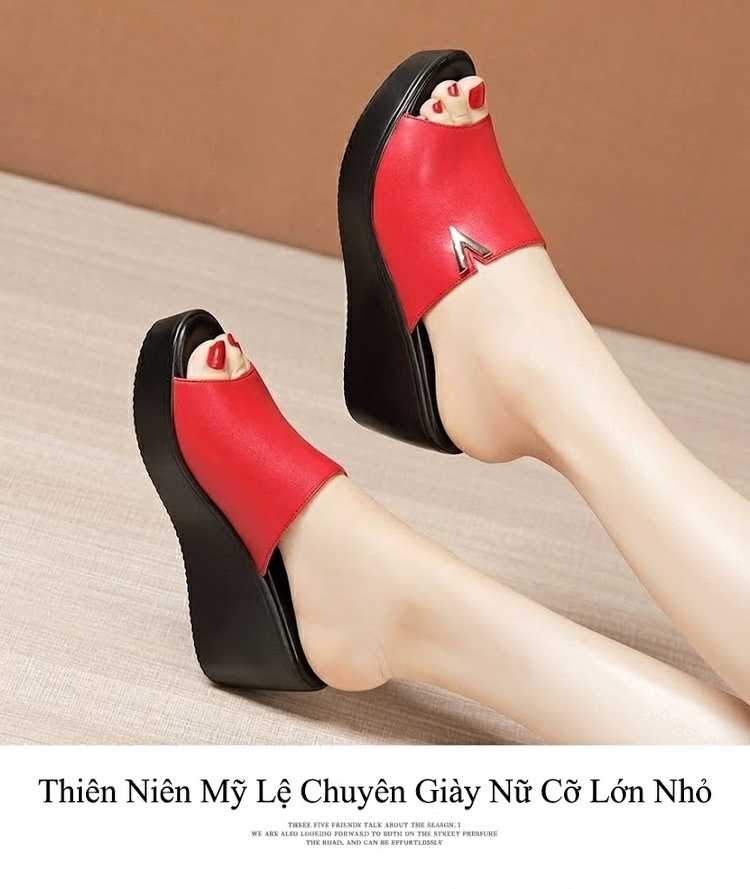 Dép Quai Ngang Nữ Da Bò Đế Xuồng Chiều Cao Đế Khoảng 6cm Màu Đỏ, Đen chi tiết 10