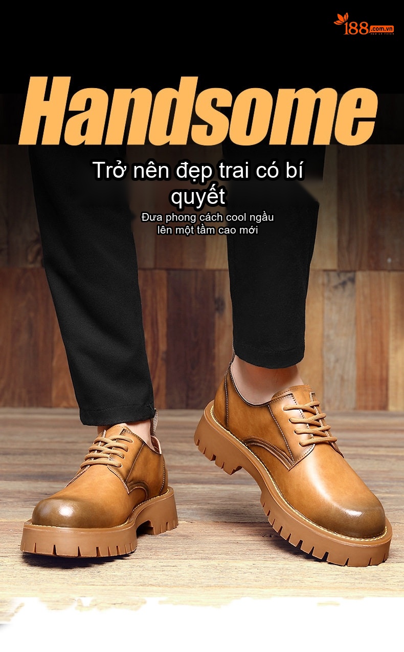 Giày Boot Martin Nam Cổ Thấp Phong Cách Anh Quốc Đế Dày Chiều Cao Đế Khoảng 4cm Màu Nâu, Đen chi tiết 1