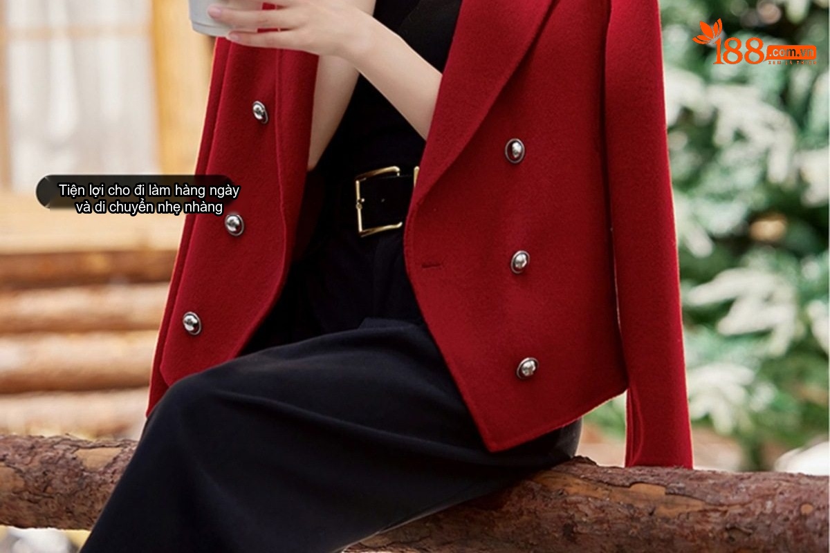 Áo Khoác Dạ Nữ Dáng Vest Hai Mặt Lông Cừu Cashmere Phong Cách Tiểu Thư Màu Đỏ, Xám, Nâu, Kem chi tiết 16