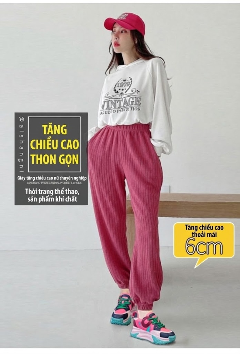 Giày Thể Thao Nữ Đế Dày Tăng Chiều Cao Khoảng 5cm Phong Cách Hàn Quốc Màu Trắng, Đen, Hồng chi tiết 1