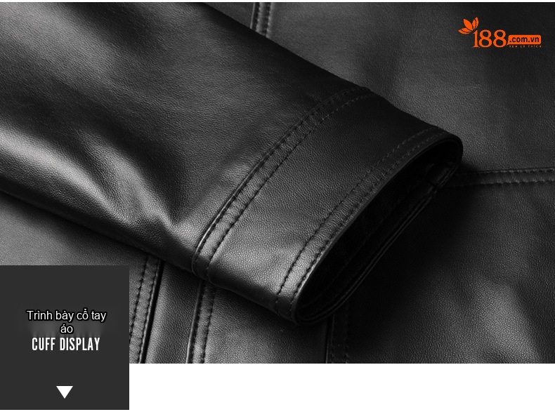 Áo Khoác Da Cừu Nam Cổ Bẻ Kiểu Bomber Màu Đen chi tiết 15