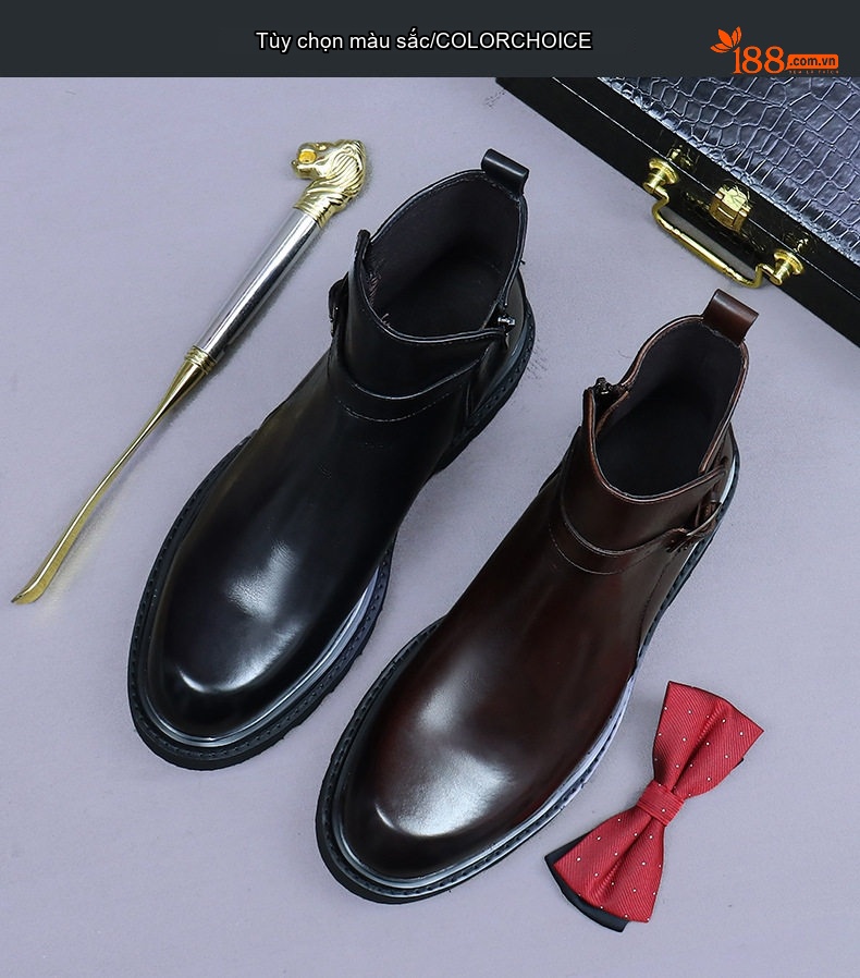 Boot Chelsea Nam Da Thật Khóa Kéo Chiều Cao Đế Khoảng 4cm Màu Đen, Nâu chi tiết 2