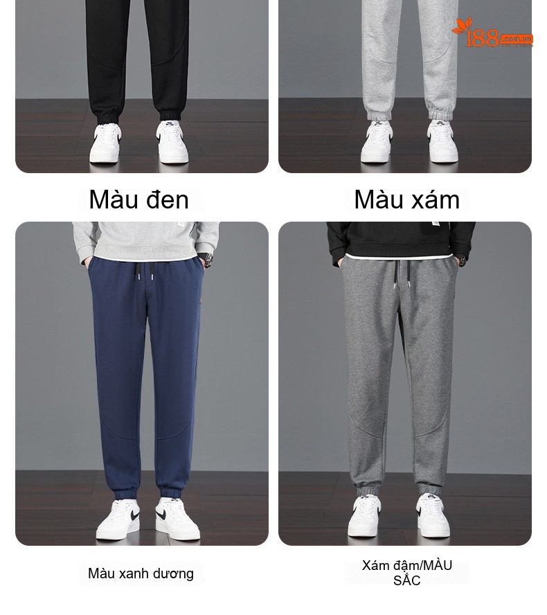 Quần Jogger Nam Ống Bo Chun Thu Đông Dáng Rộng Phong Cách Hàn Quốc Màu Đen, Xám, Xanh Navy chi tiết 11