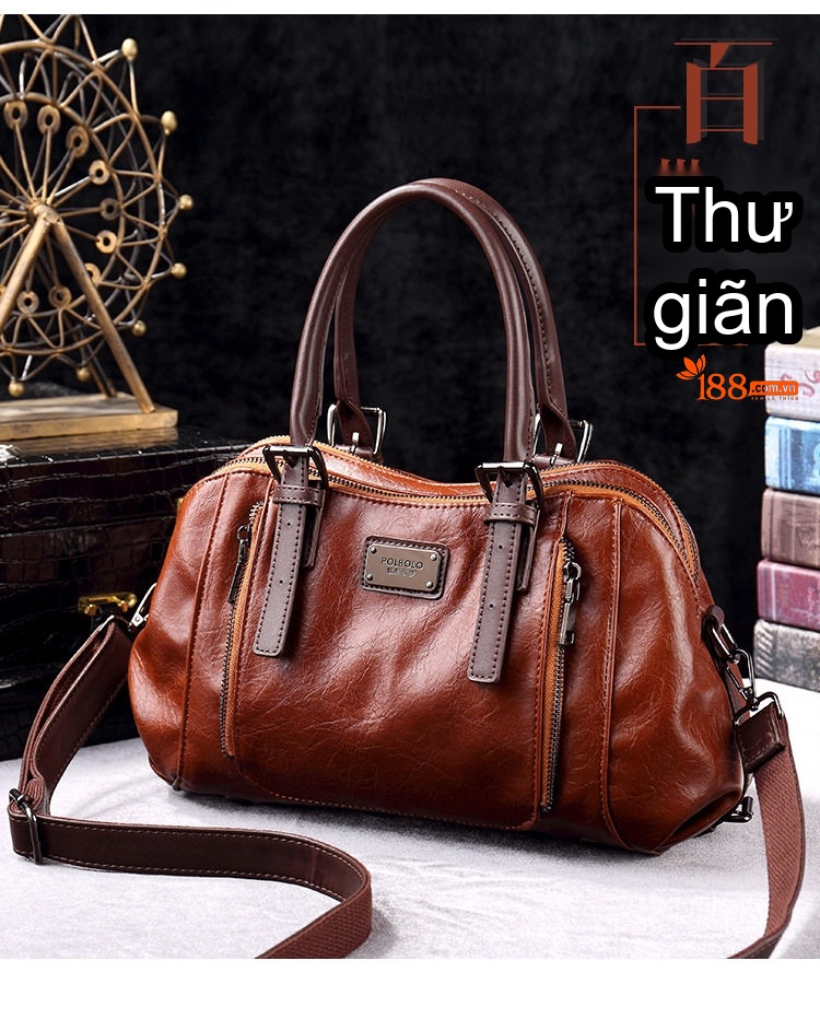 Túi Xách Nữ Da Bóng Vintage Đeo Vai, Đeo Chéo, Xách Tay Nhiều Ngăn Màu Nâu, Đen, Xanh Rêu, Đỏ... chi tiết 5
