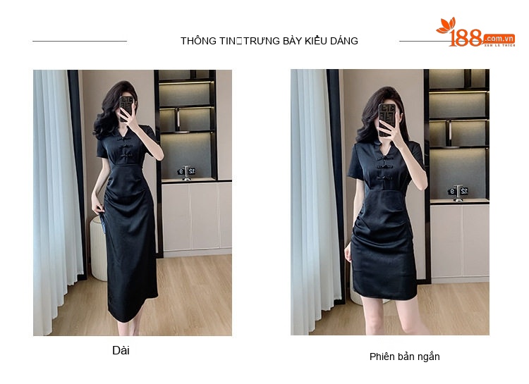 Váy Đầm Nữ Dáng Ôm Chiết Eo Phong Cách Trung Hoa Cổ Điển Màu Đen chi tiết 5