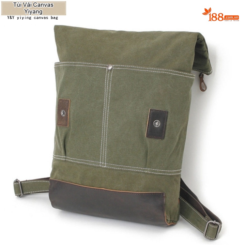 Túi Đeo Vai/Đeo Lưng Vải Canvas Phong Cách Âu Mỹ Retro Phối Da Thật Màu Xanh Quân Đội, Đen, Hồng Đào, Kaki...