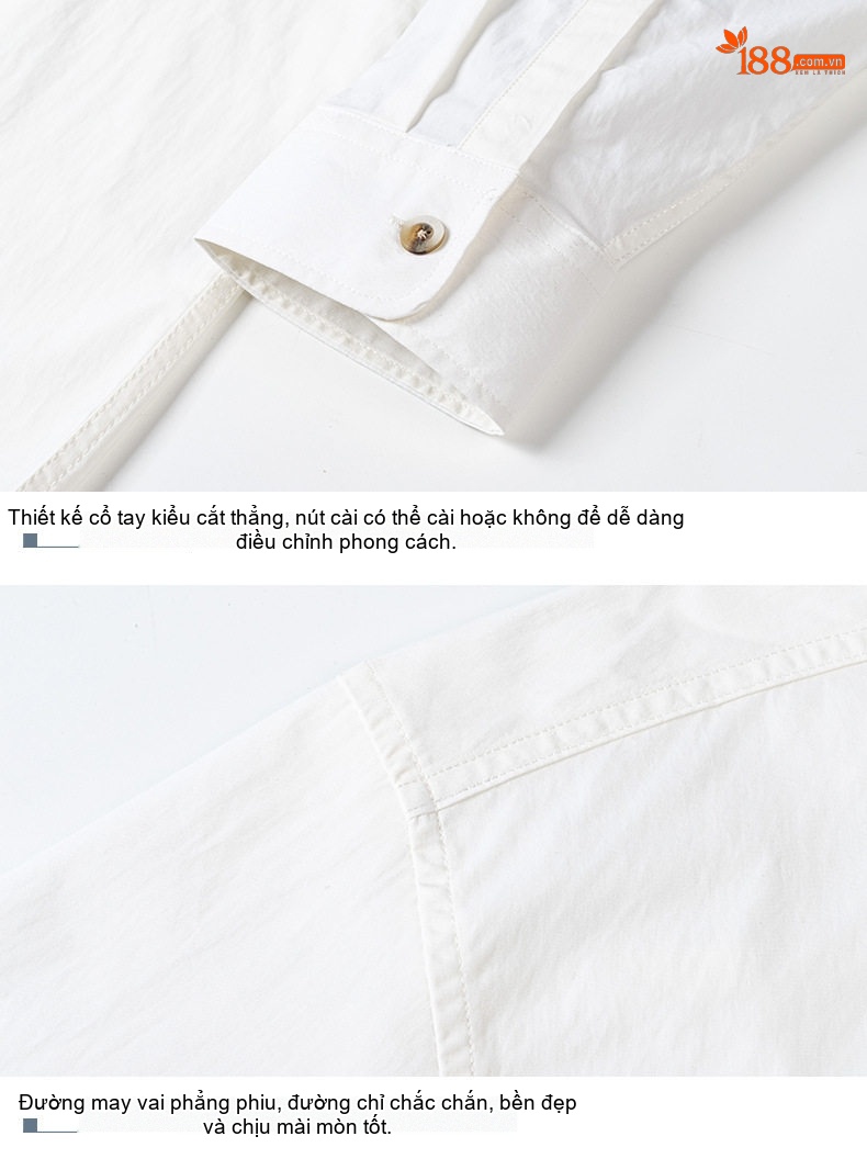 Áo Sơ Mi Dài Tay Nam Cotton Pha Polyester Mỏng Phong Cách Casual Màu Trắng, Đen, Xám, Xanh Quân Đội... chi tiết 8