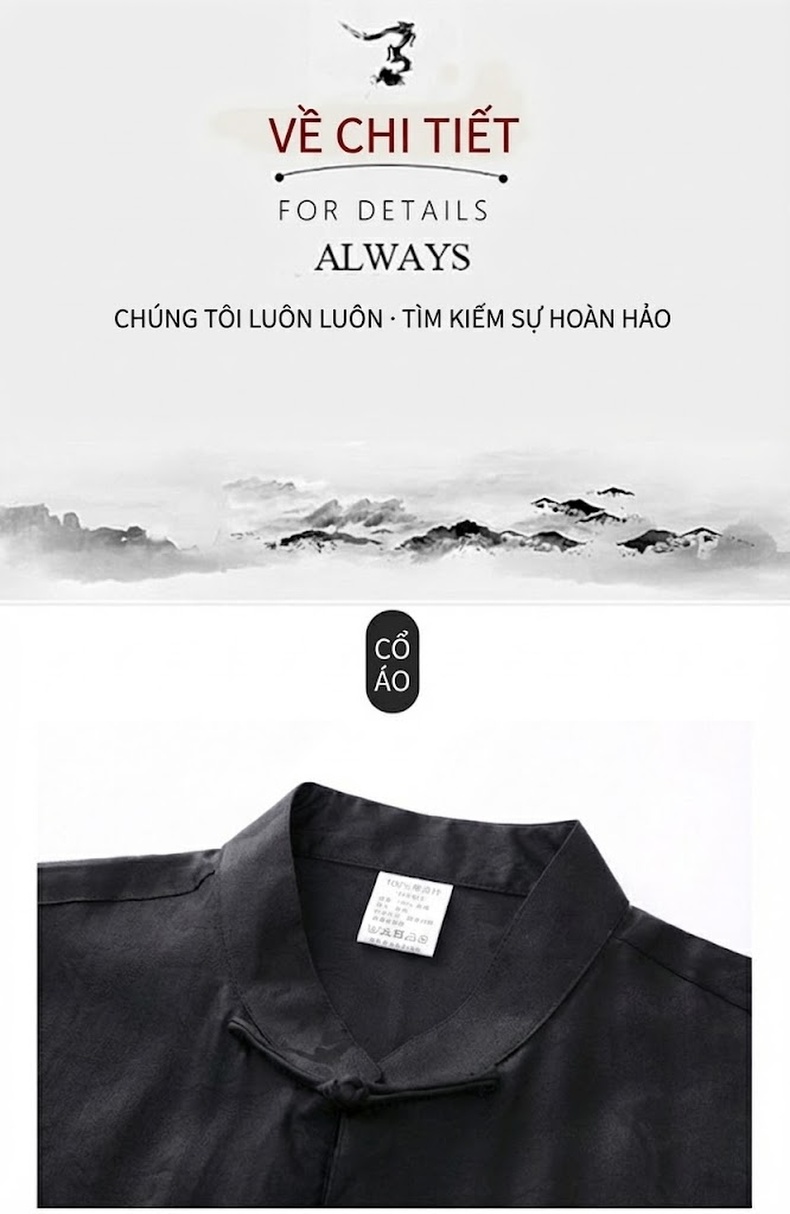 Áo Sơ Mi Tay Ngắn Nam Lụa Tơ Tằm Vân Sa Cổ Điển Khuy Nút Thắt Phong Cách Trung Hoa Màu Đen chi tiết 5
