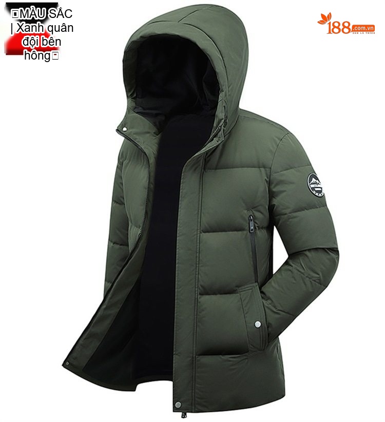Áo Khoác Cotton Nam Dáng Dài Có Mũ Trùm Đầu Dày Dặn Giữ Ấm Phong Cách Thời Trang Màu Đen, Xanh Navy, Xanh Rêu chi tiết 23