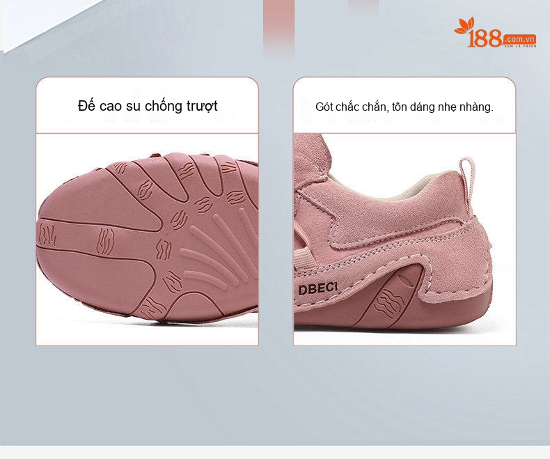 Giày Outdoor Nam Nữ Da Thật Cổ Thấp Chiều Cao Đế Khoảng 3cm Màu Hồng, Kem, Xám, Nâu chi tiết 9