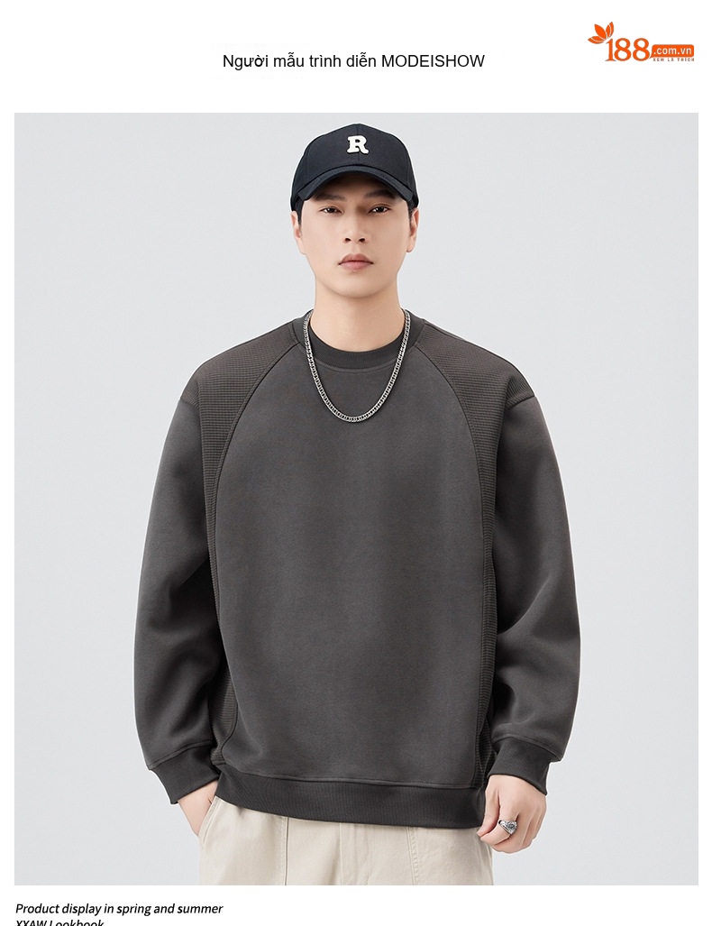 Áo Sweatshirt Nam Tay Raglan Phối Màu Cotton Form Rộng Màu Đen, Xám chi tiết 5