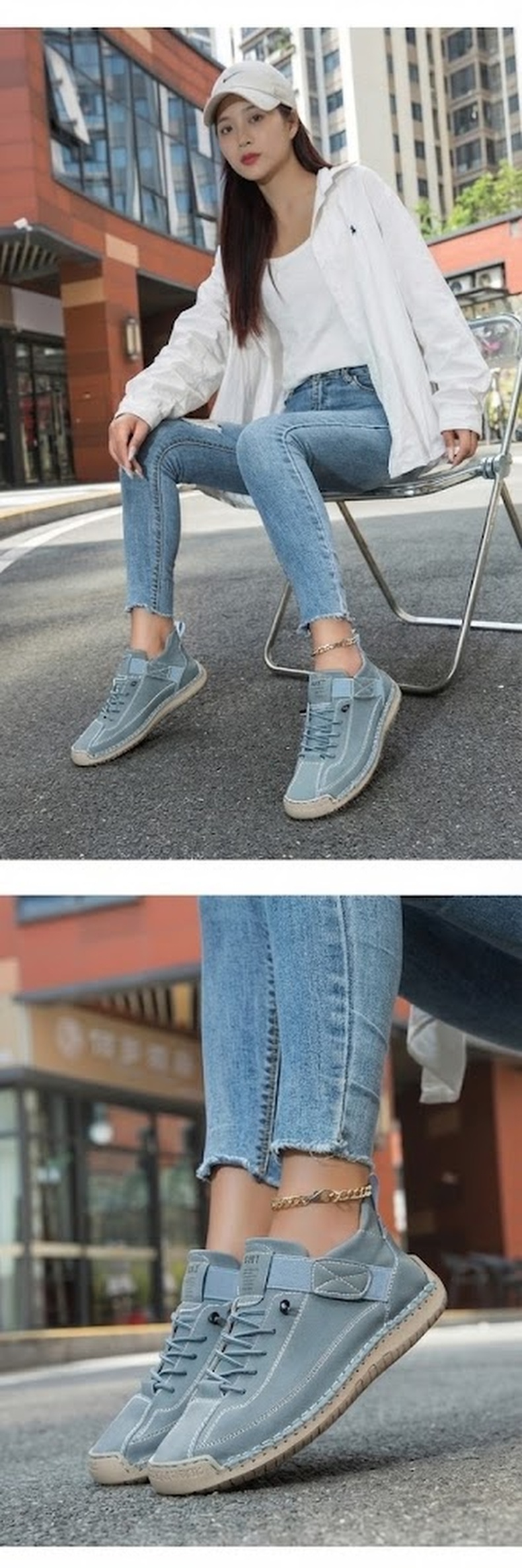Giày Mọi Nữ Thủ Công Mềm Mại Đế Bằng Chiều Cao Đế Khoảng 2cm Màu Kem, Xám, Xanh Navy chi tiết 16