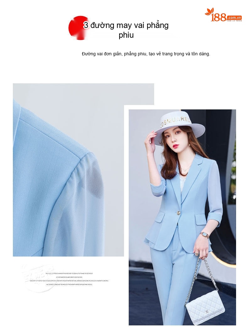 Bộ Vest Nữ Tay Lỡ Mỏng Nhẹ Phong Cách Thanh Lịch Màu Trắng, Xanh, Đen... chi tiết 5
