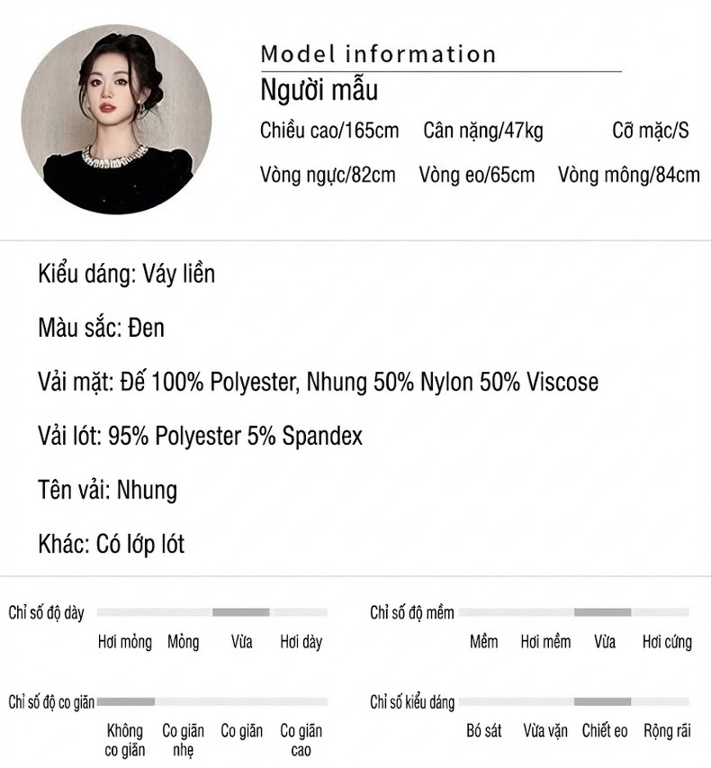 Váy Ôm Body Nữ Tiểu Thư Cổ Tròn Đính Đá Eo Bèo Nhún Màu Đen chi tiết 2