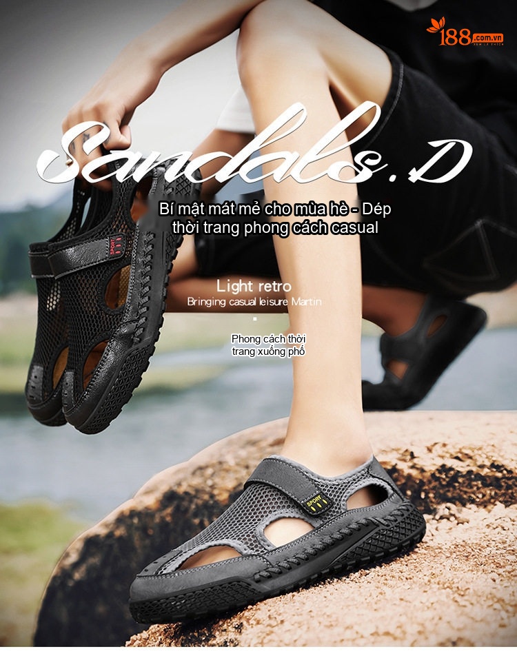 Sandal rọ nam lưới thoáng khí đế cao 3 cm chi tiết 1