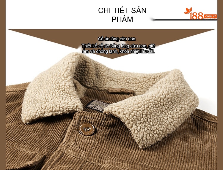 Áo Khoác Nam Cotton Lót Lông Cổ Bẻ Dáng Rộng Giữ Ấm Màu Xám, Nâu, Đen chi tiết 26