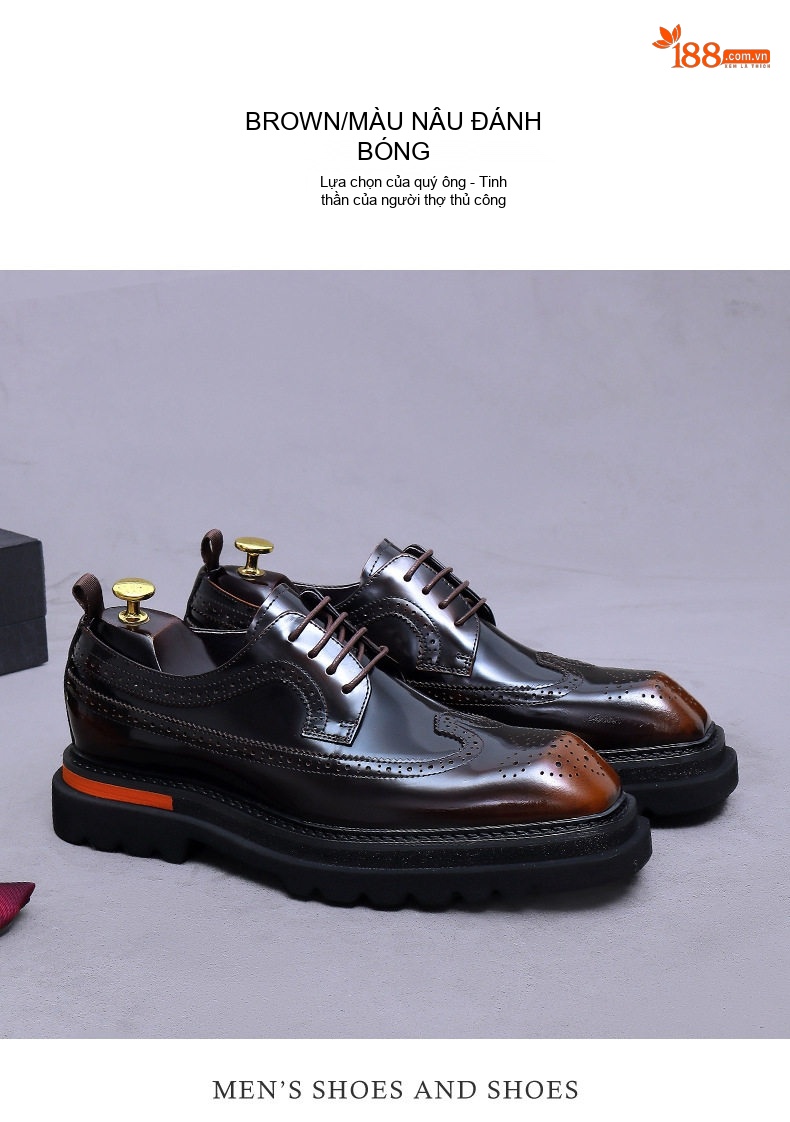 Giày Tây Brogue Nam Da Bóng Chiều Cao Đế Khoảng 4cm Màu Đen, Nâu chi tiết 12