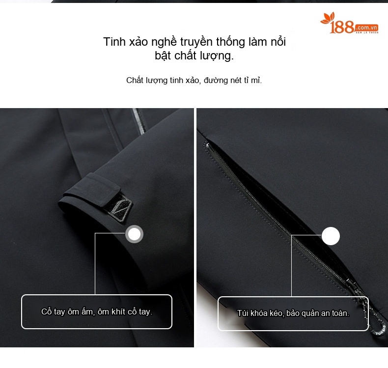 Áo Khoác Lông Vũ Nam 3 Trong 1 Có Mũ Trùm Đầu Chống Nước Giữ Ấm Màu Đen, Xám chi tiết 12