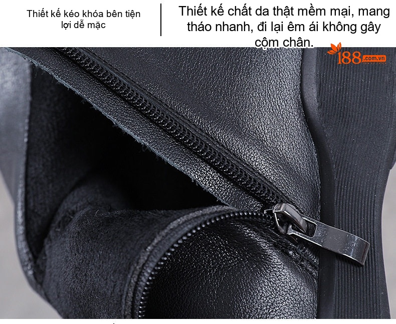 Boot Nữ Da Thật Martin Cổ Ngắn Khóa Đai Phong Cách Anh Chiều Cao Đế Khoảng 3cm Màu Đen chi tiết 8