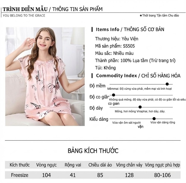 Váy Ngủ Lụa Tơ Tằm Nữ Mùa Hè Tay Ngắn Dáng Búp Bê Phong Cách Công Chúa Gợi Cảm chi tiết 4