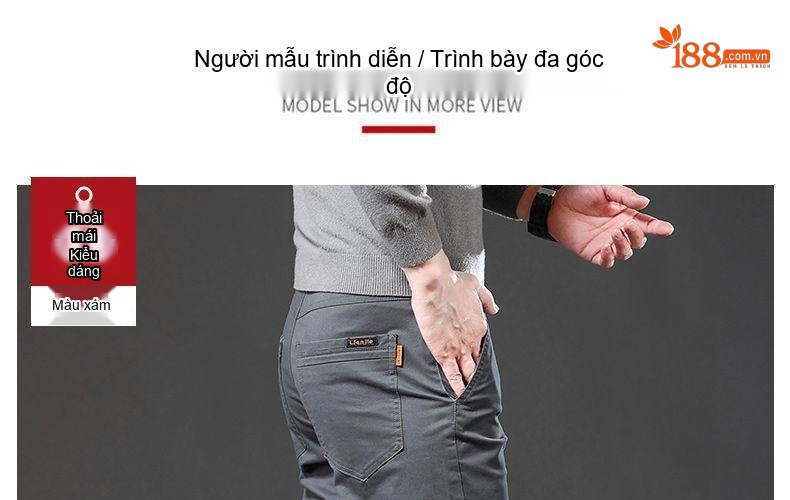 Quần Dài Cotton Nam Ống Đứng Co Giãn Thoải Mái Màu Đen, Xám, Nâu, Xanh Navy chi tiết 10