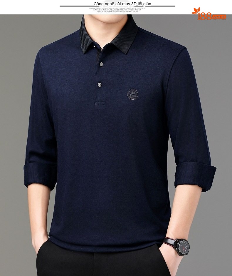 Áo Thun Polo Nam Tay Dài Cashmere Cổ Bẻ Phong Cách Doanh Nhân Màu Đen, Xám, Xanh Navy chi tiết 15