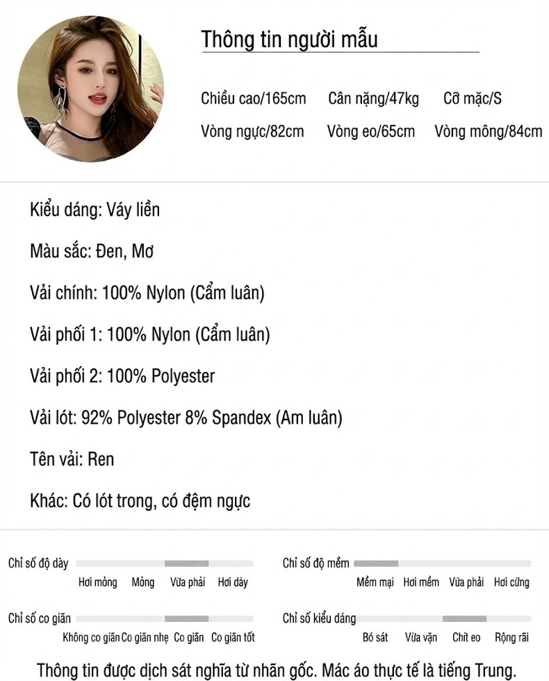 Đầm Ôm Body Nữ Lưới Đính Đá Tay Dài Phong Cách Ngọt Ngào Màu Trắng, Đen chi tiết 2