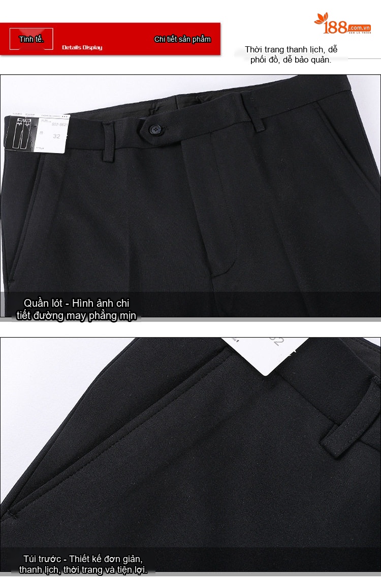 Quần Tây Nam Ống Đứng Vải Wool Dày Dặn Chống Nhăn Co Giãn Không Ly Màu Đen chi tiết 19