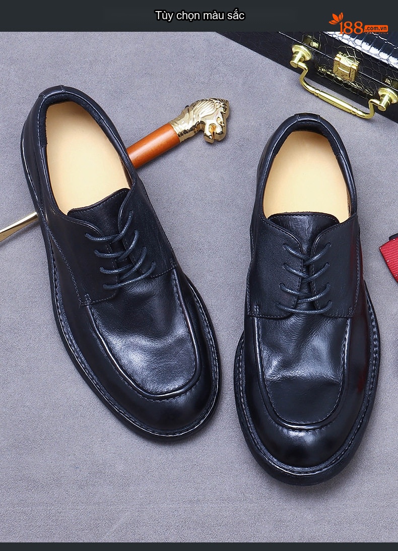 Giày Tây Buộc Dây Nam Da Bò Đế Goodyear Chiều Cao Đế Khoảng 3cm Màu Đen chi tiết 2