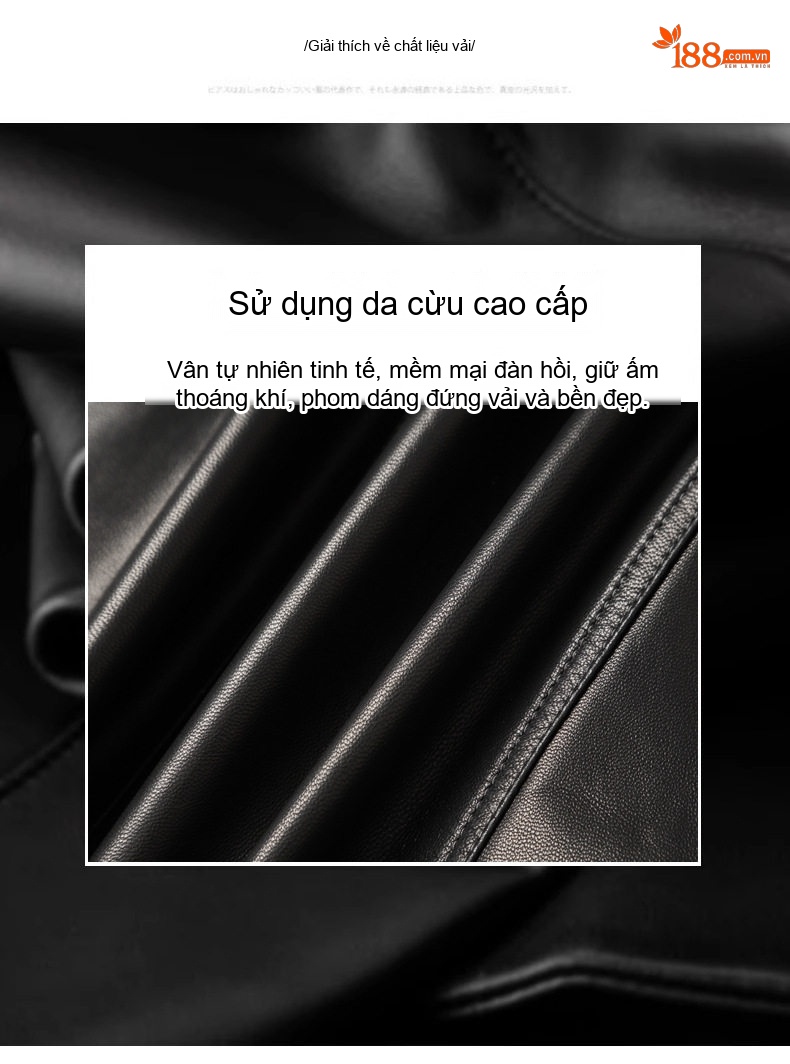 Áo Khoác Da Nam Da Thật Cổ Bẻ Dáng Mỏng Màu Đen chi tiết 2