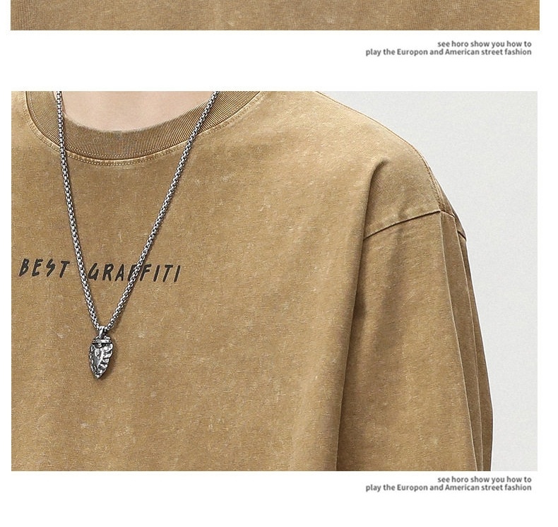Áo Thun Tay Dài Nam Cotton Form Rộng Cổ Tròn Phong Cách Retro Màu Nâu, Xám chi tiết 16