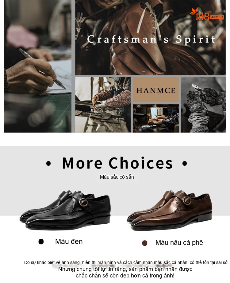 Giày Tây Monk Strap Nam Da Bò Mũi Vuông Chiều Cao Đế Khoảng 3cm Màu Đen, Nâu chi tiết 4
