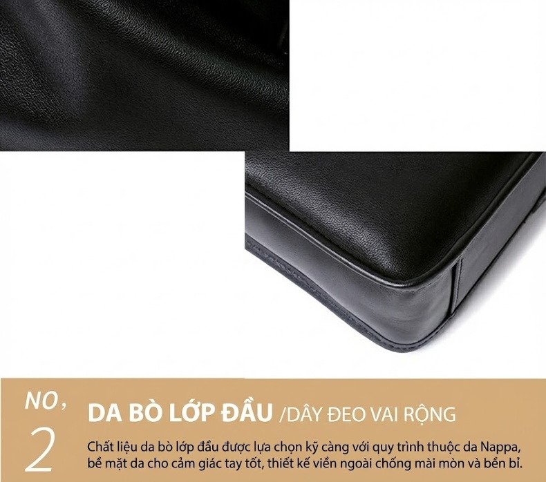 Túi Đeo Chéo Nam Da Bò Thật Phong Cách Hàn Quốc Kiểu Dáng Vuông Nhỏ Màu Đen chi tiết 15