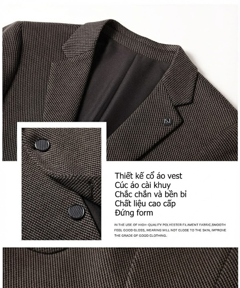 Áo Blazer Nam Modal Dáng Ôm Vừa Vặn Phong Cách Doanh Nhân Màu Nâu, Xám chi tiết 5