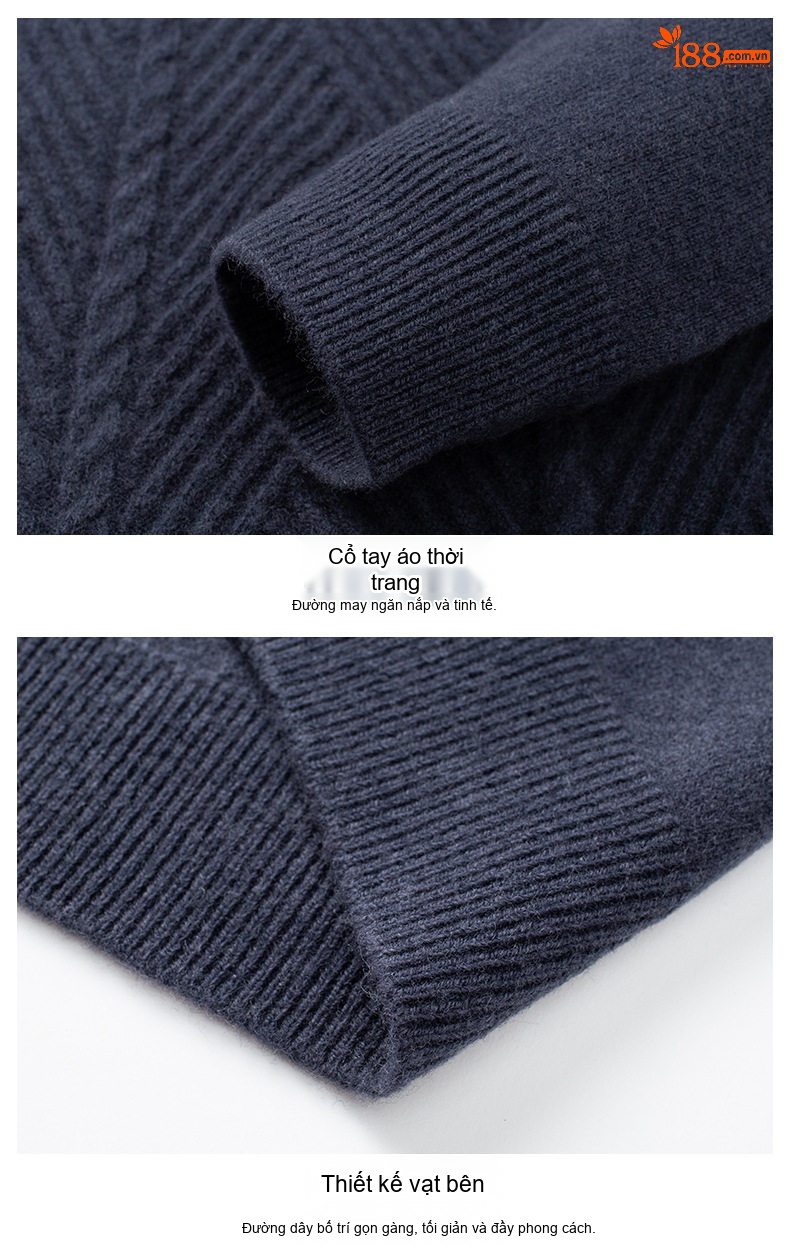 Áo Len Nam 100% Cashmere Dệt Kim Dày Dặn Giữ Ấm Cổ Cao Màu Nâu, Xám, Xanh Navy chi tiết 25