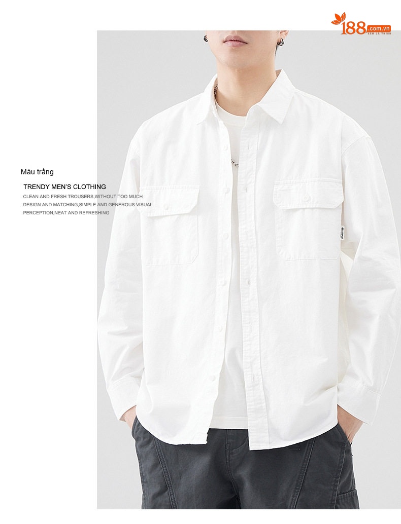 Áo Sơ Mi Nam Tay Dài Cổ Điển Phong Cách Nhật Bản Cotton Màu Tím, Xanh Lá, Kem, Trắng... chi tiết 20