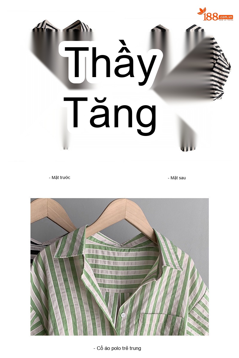 Áo Sơ Mi Nữ Tay Ngắn Cổ Polo Kẻ Sọc Phong Cách Ins Màu Xanh Lá, Đen chi tiết 4