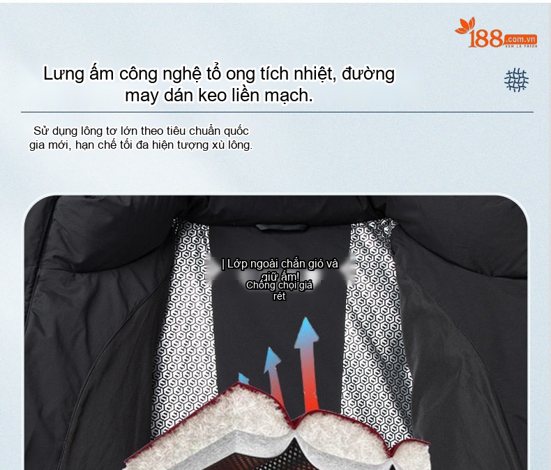 Áo Phao Nam 90 Bạch Áp Nhung Dày Dặn Có Mũ Trùm Đầu Màu Đen chi tiết 10